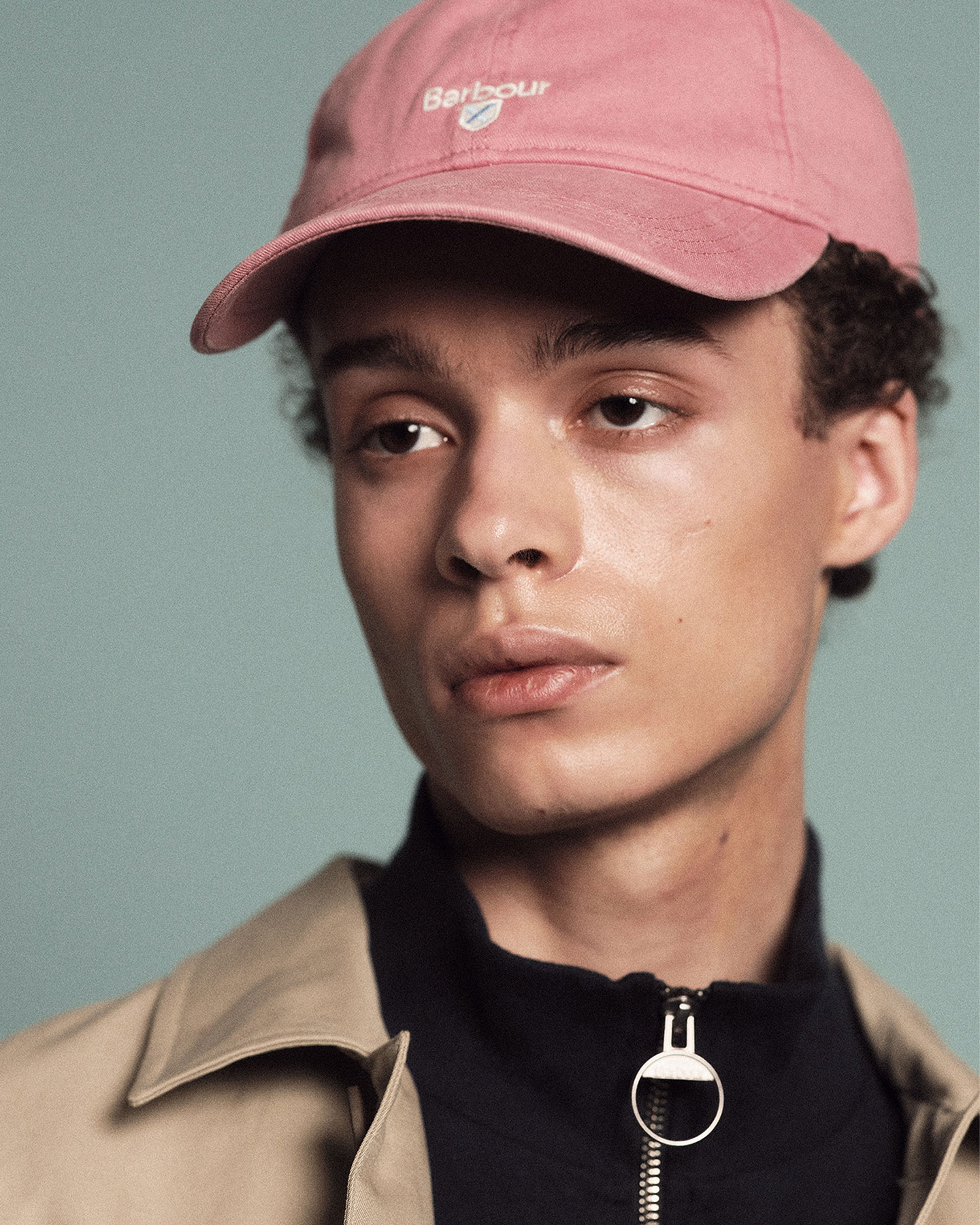 Barbour-portrait-by-Robert-Wunsch Model in a pink barbour cap.